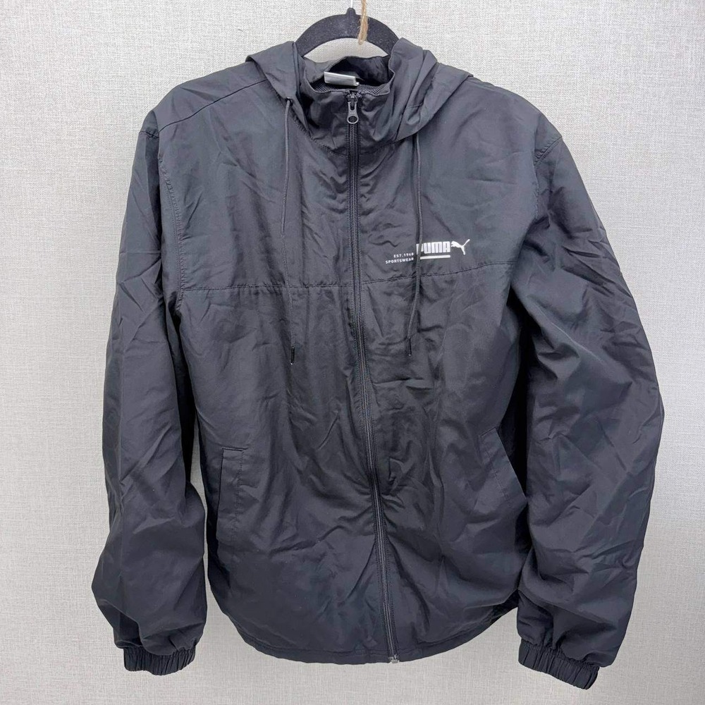 Puma Mens Hooded Windbreaker Jacket Black Mesh Lined Size M 586100-01